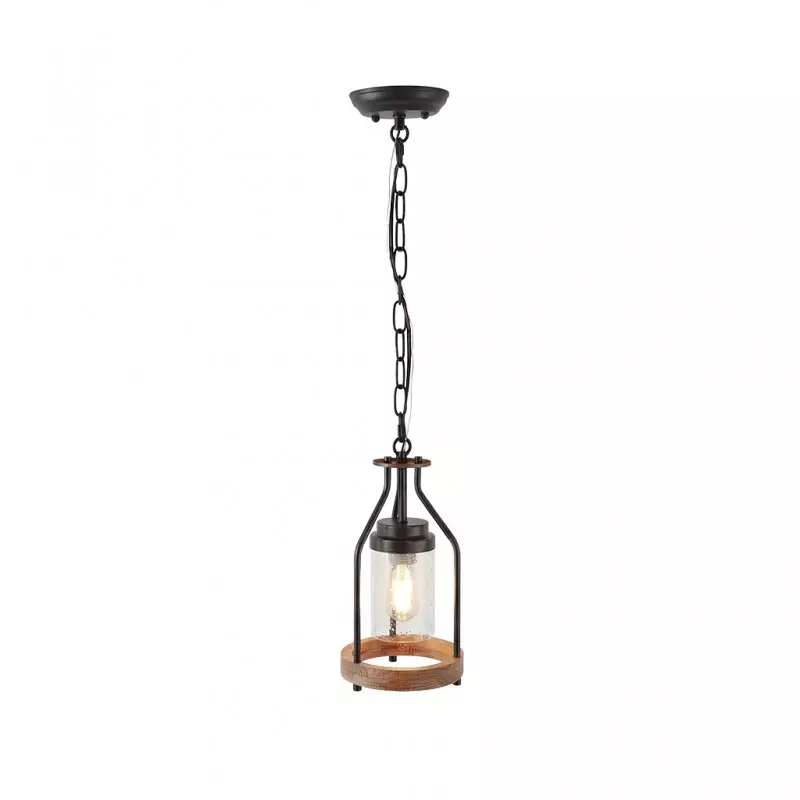Doran Farmhouse Black Cage Cylinder Glass Pendant Light