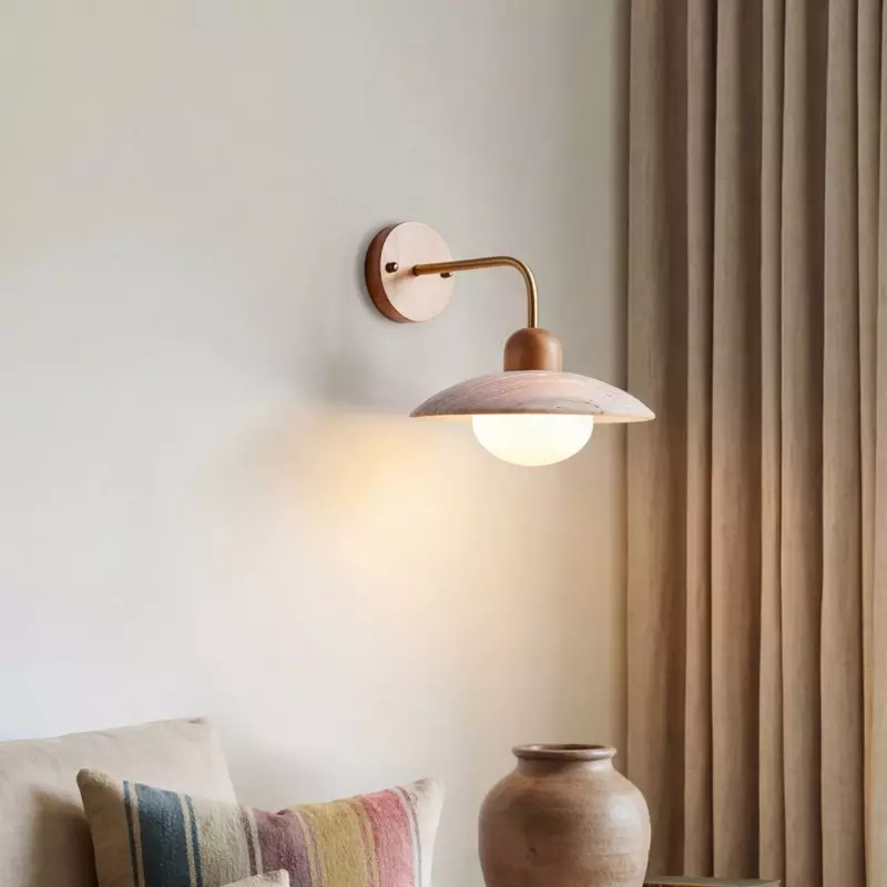 Habakkuk Farmhouse Disc Travertine Wall Sconce