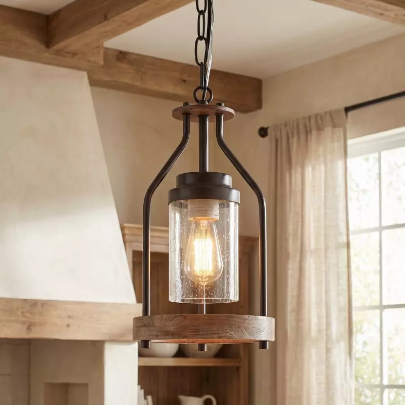 Doran Farmhouse Black Cage Cylinder Glass Pendant Light
