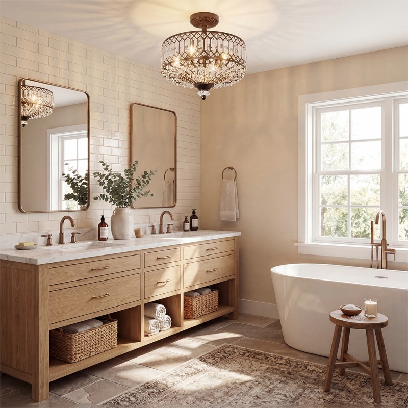 Parnika Luxury Carved Crystal Drum Semi Flush Chandelier