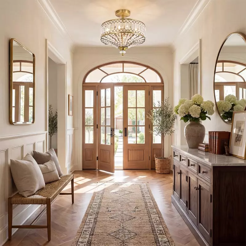 Parnika Luxury Carved Crystal Drum Semi Flush Chandelier