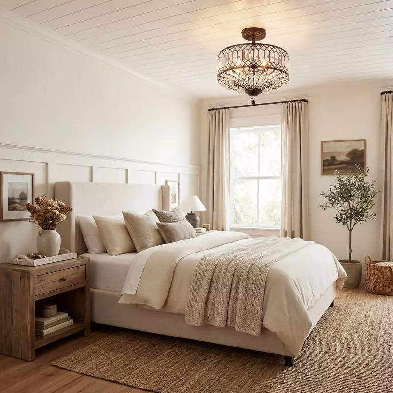 Parnika Luxury Carved Crystal Drum Semi Flush Chandelier