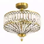 Parnika Luxury Carved Crystal Drum Semi Flush Chandelier