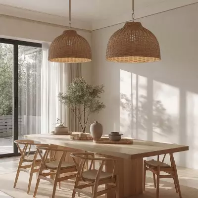 Jirax Farmhouse Rattan Dome Pendant Light