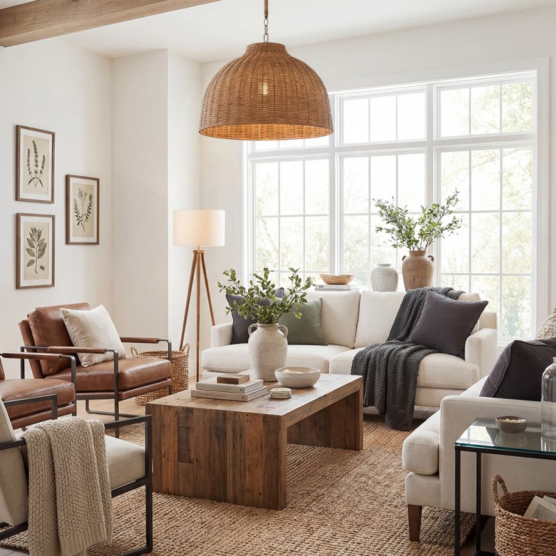 Jirax Farmhouse Rattan Dome Pendant Light