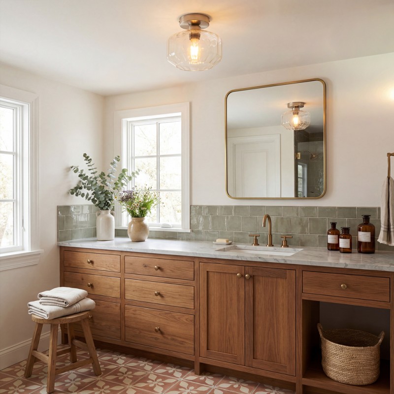 Ozma Stylish Wavy Glass Lantern Flush Mount Ceiling Light