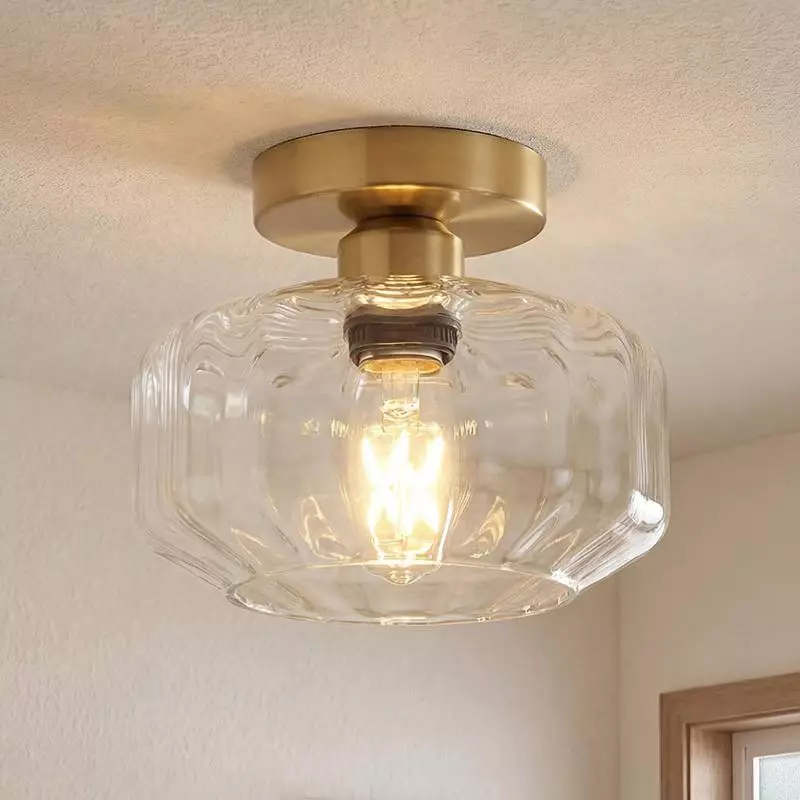 Ozma Stylish Wavy Glass Lantern Flush Mount Ceiling Light