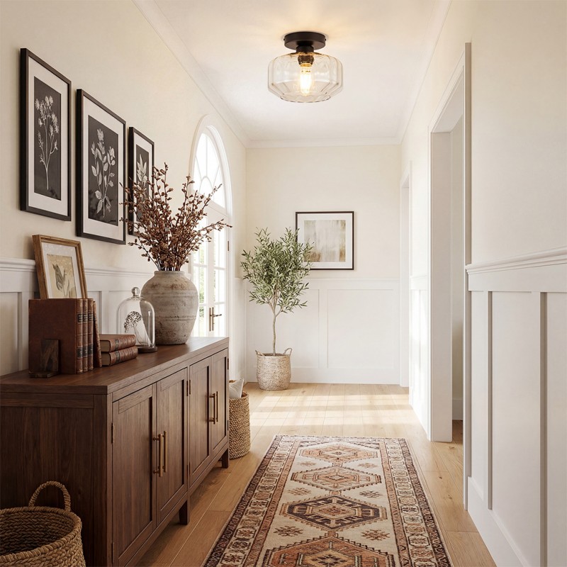 Ozma Stylish Wavy Glass Lantern Flush Mount Ceiling Light