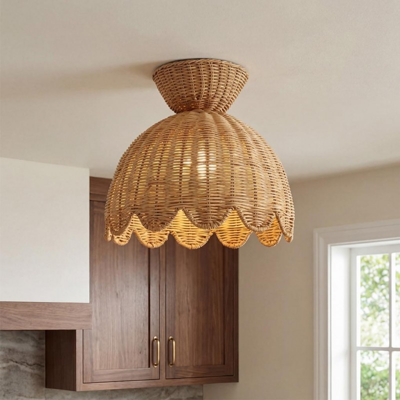 Robin Boho Style Woven Rattan Flower Ceiling Light