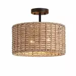 Lannister Coastal 2-Light Semi-Flush Mount Ceiling Light with Hand Woven Drum Shade for Bedroom