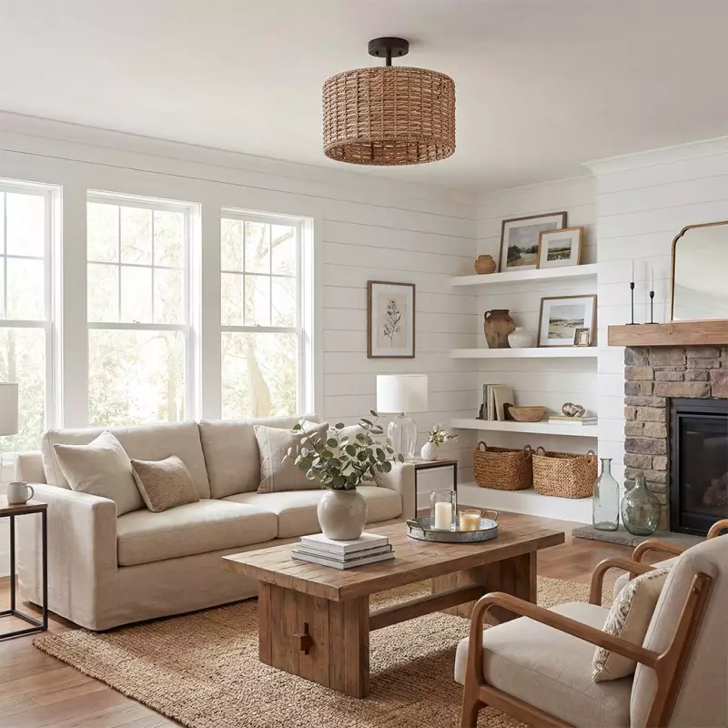 Lannister Coastal 2-Light Semi-Flush Mount Ceiling Light with Hand Woven Drum Shade for Bedroom