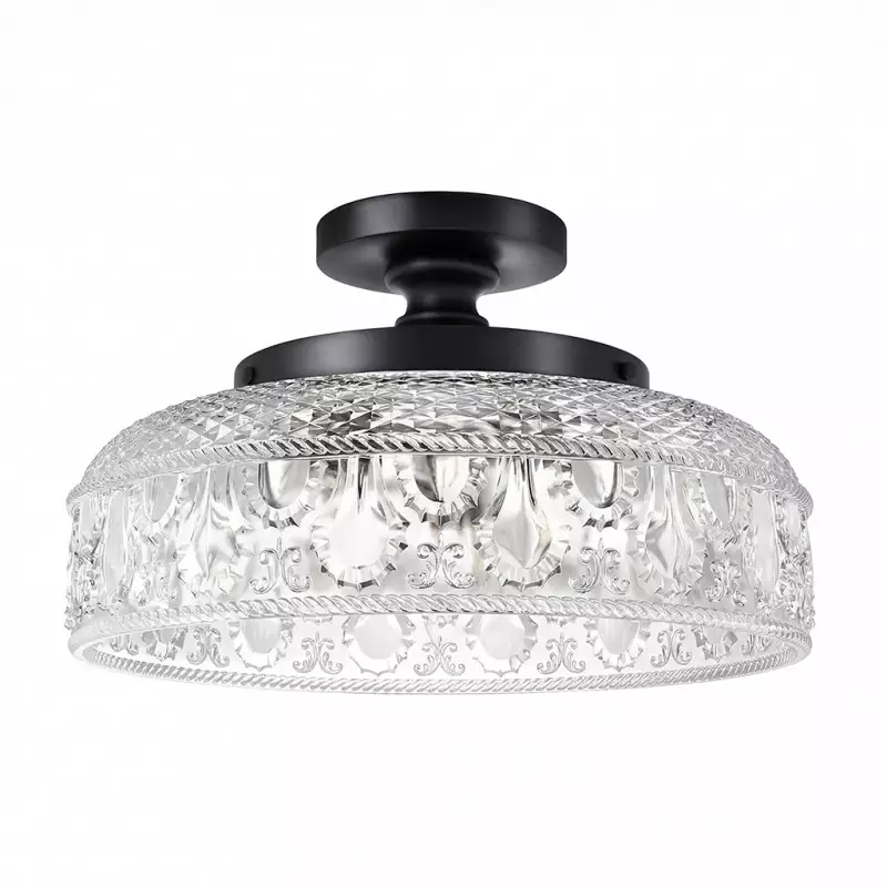 Santos Vintage Hand Carved Floral Clear Glass Semi Flush Mount Ceiling Light