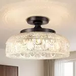 Santos Vintage Hand Carved Floral Clear Glass Semi Flush Mount Ceiling Light