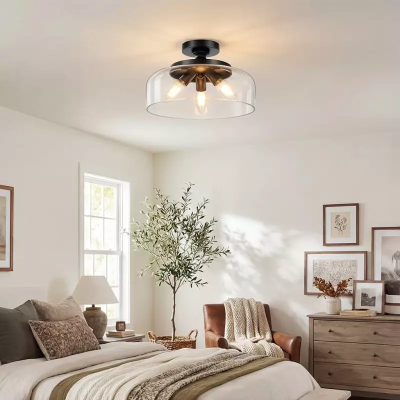 Santos Vintage Hand Carved Floral Clear Glass Semi Flush Mount Ceiling Light