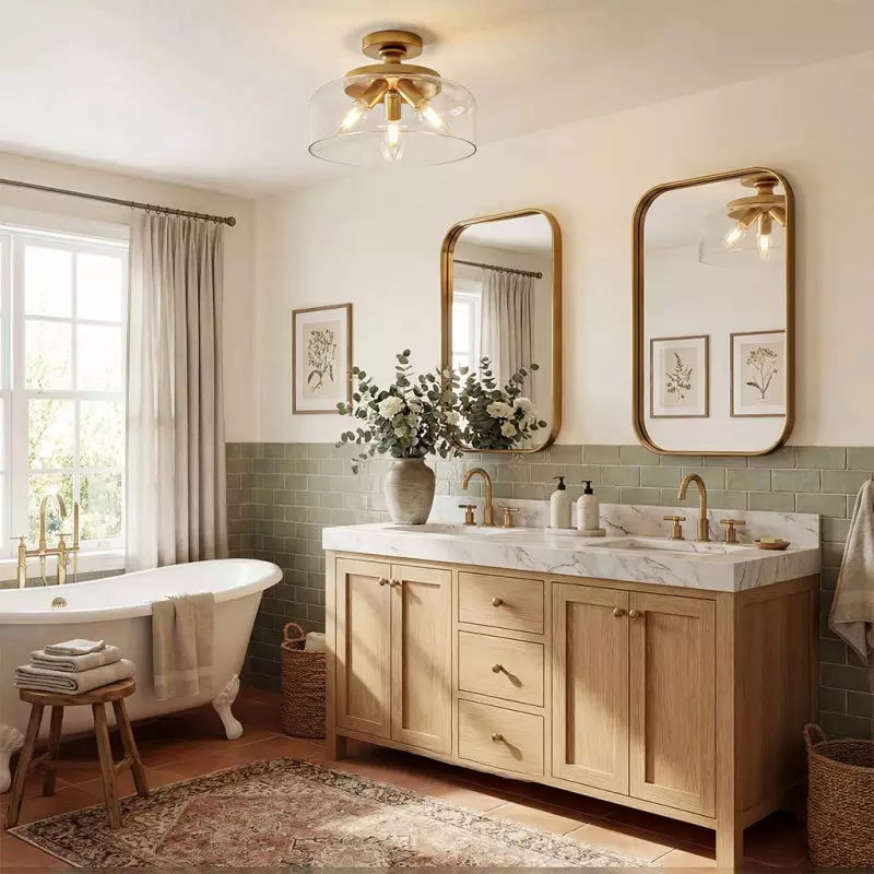 Santos Vintage Hand Carved Floral Clear Glass Semi Flush Mount Ceiling Light