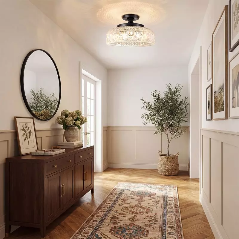 Santos Vintage Hand Carved Floral Clear Glass Semi Flush Mount Ceiling Light