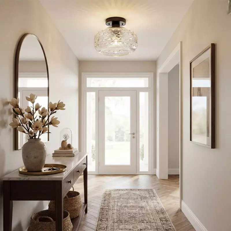 Santos Vintage Hand Carved Floral Clear Glass Semi Flush Mount Ceiling Light