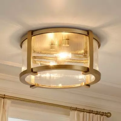 Gillen Vintage Ribbed Glass Drum Flush Mount Ceiling Light