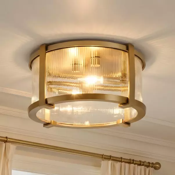 Gillen Vintage Ribbed Glass Drum Flush Mount Ceiling Light