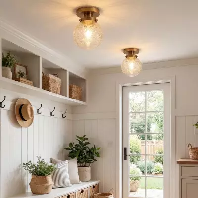 Ixionis Vintage Engraved Pattern Globe Glass Flush Mount Ceiling Light