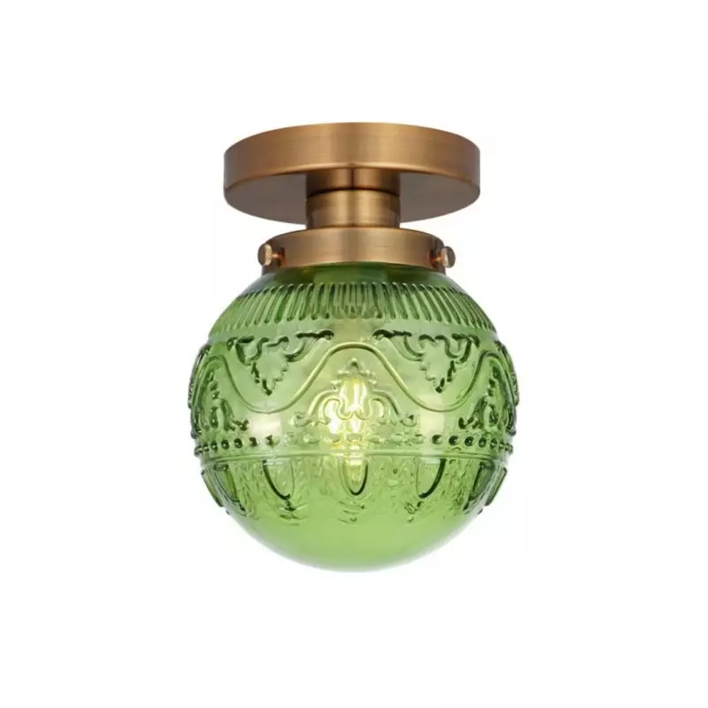 Ixionis Vintage Engraved Pattern Globe Glass Flush Mount Ceiling Light