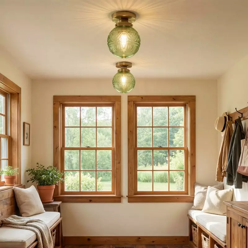 Ixionis Vintage Engraved Pattern Globe Glass Flush Mount Ceiling Light