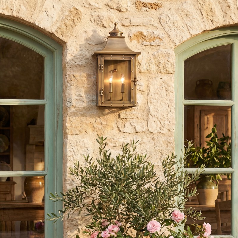 Orynth Vintage Solid Brass Wet Rated Lantern Sconce