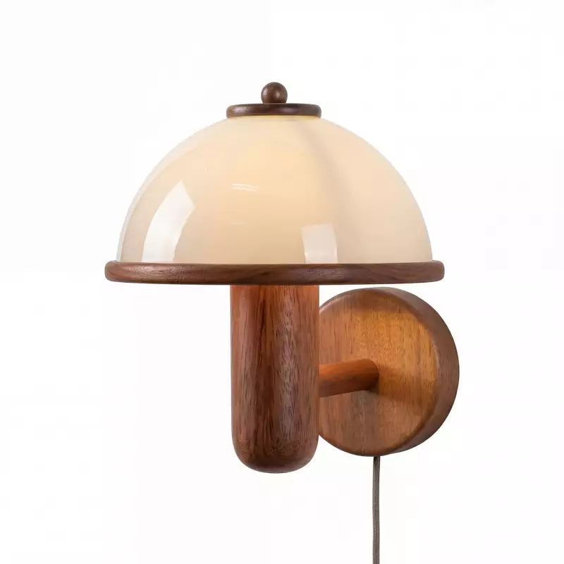 Zera Wood Mushroom White Milk Shade Plug In Sconce