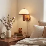 Zera Wood Mushroom White Milk Shade Plug In Sconce
