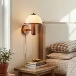 Zera Wood Mushroom White Milk Shade Plug In Sconce