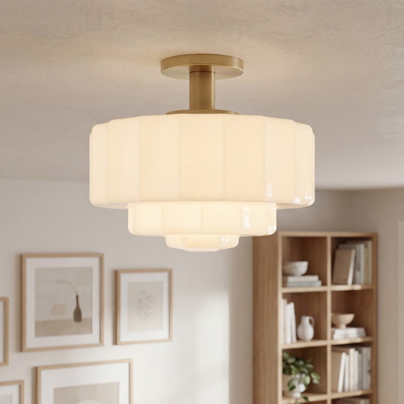 Ellis Retro Milk White Glass Ceiling Light