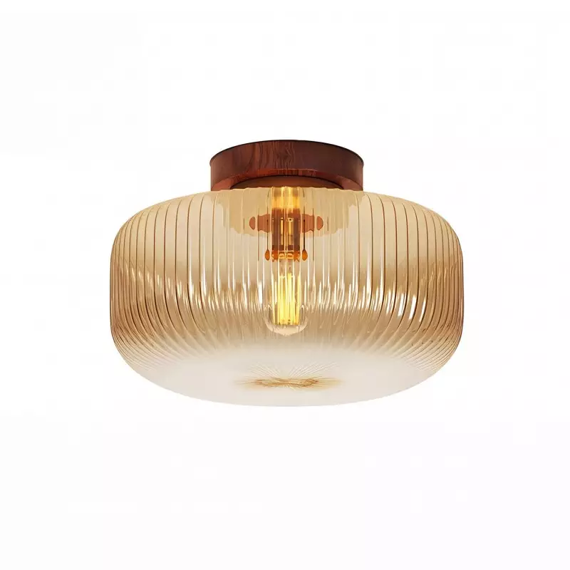 Octavius Farmhouse Retro Amber Fluted Glass Ceiling Light