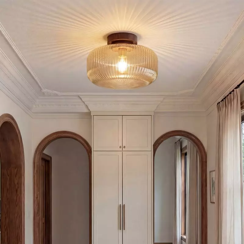 Octavius Farmhouse Retro Amber Fluted Glass Ceiling Light