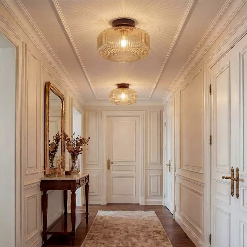 Octavius Farmhouse Retro Amber Fluted Glass Ceiling Light