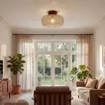 Octavius Farmhouse Retro Amber Fluted Glass Ceiling Light