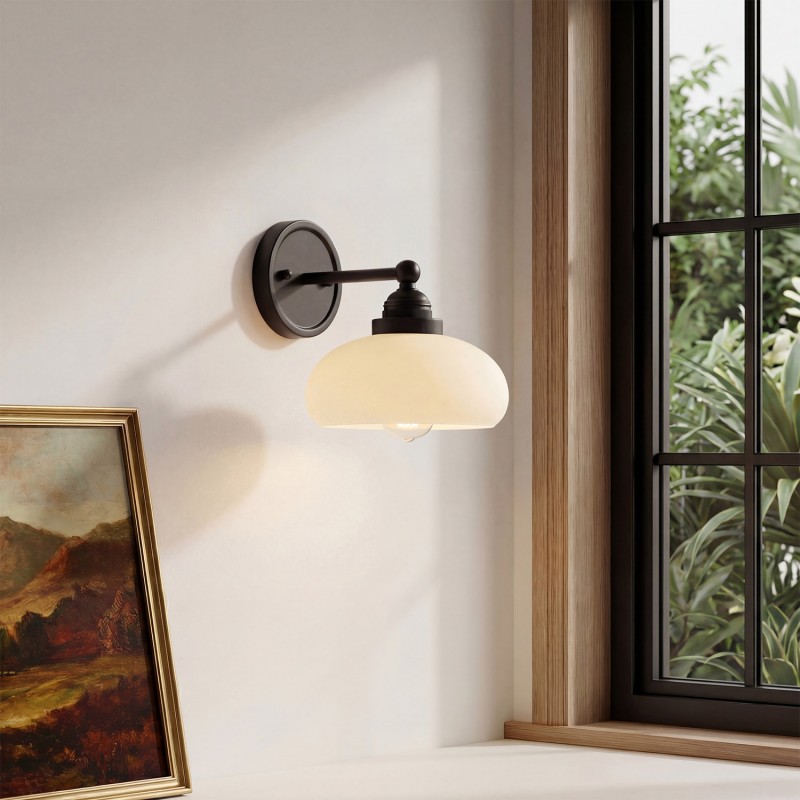 Alberta Bauhaus Milk White Glass Wall Sconce