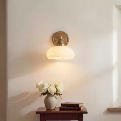 Alberta Bauhaus Milk White Glass Wall Sconce