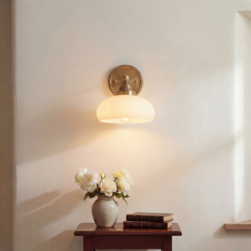 Alberta Bauhaus Milk White Glass Wall Sconce