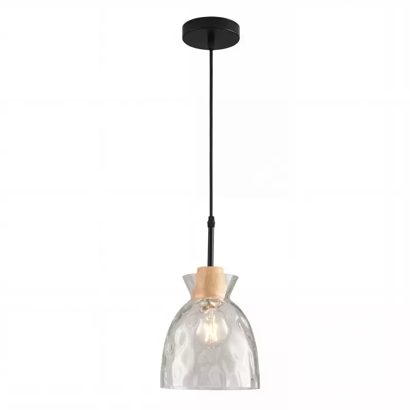 Kethor Mid Century Wood Hammered Glass Dome Pendant Light
