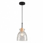 Kethor Mid Century Wood Hammered Glass Dome Pendant Light