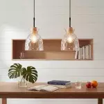 Kethor Mid Century Wood Hammered Glass Dome Pendant Light