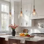 Kethor Mid Century Wood Hammered Glass Dome Pendant Light