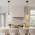 Kethor Mid Century Wood Hammered Glass Dome Pendant Light
