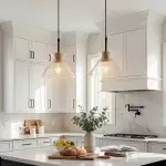 Kethor Mid Century Wood Hammered Glass Dome Pendant Light