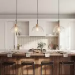 Kethor Mid Century Wood Hammered Glass Dome Pendant Light