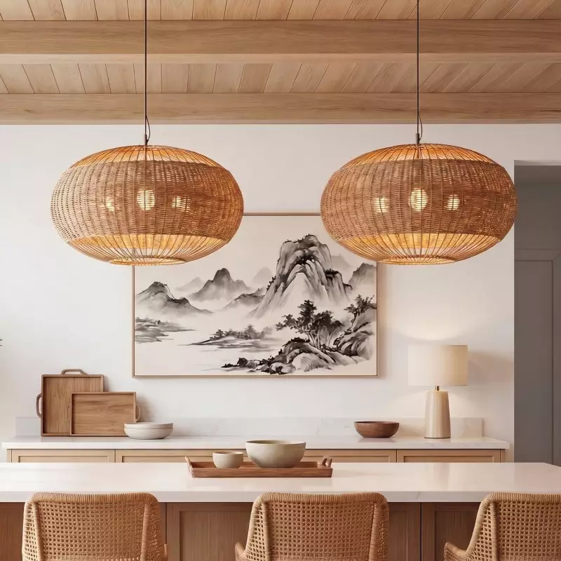 Barbara Coastal Rattan Pendant Light Kitchen Island