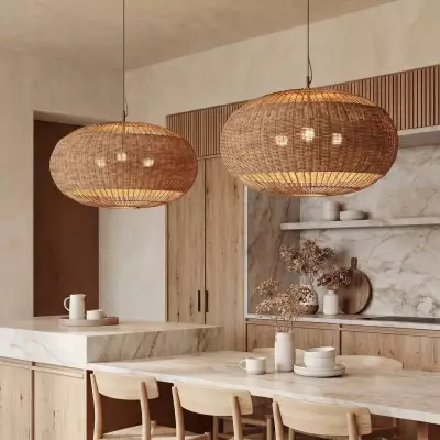Barbara Coastal Rattan Pendant Light Kitchen Island