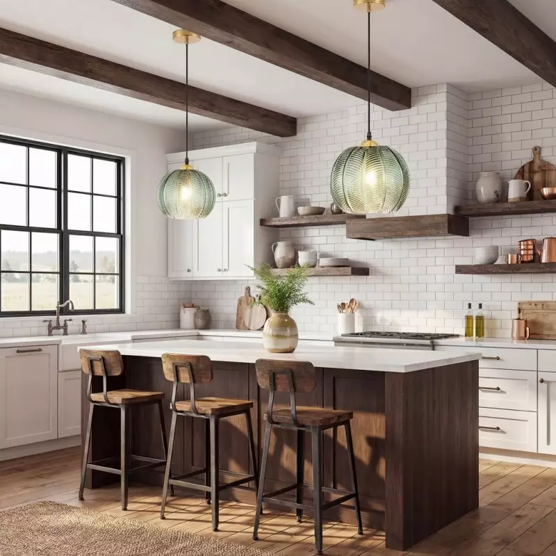 Yasmine Vintage Green Ribbed Glass Hanging Lamp