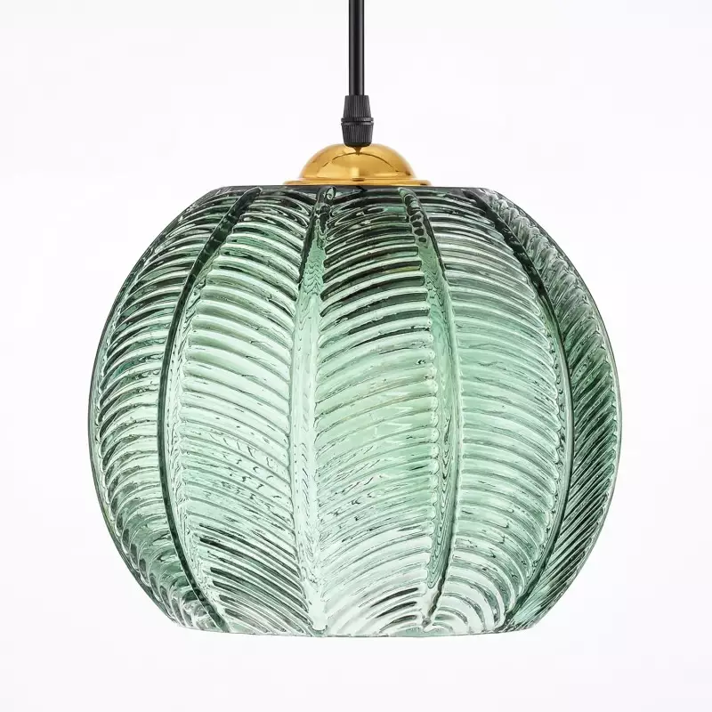 Yasmine Vintage Green Ribbed Glass Hanging Lamp