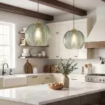 Yasmine Vintage Green Ribbed Glass Hanging Lamp